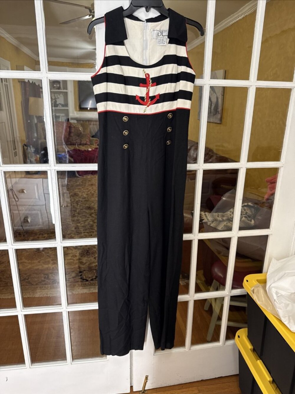 Rare well-made Vintage Deborah Laws Jumpsuit Nautical Womens 8 Black Lined linen